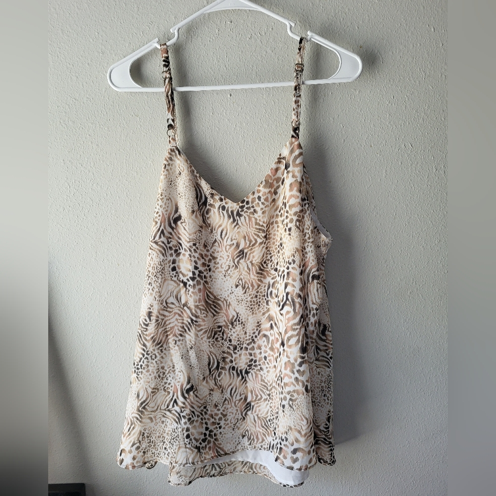 TORRID Sophie Muted Animal Print V Neck Babydoll Cami Blouse Top